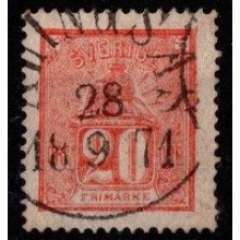 1862-66 - Sverige - AFA 16 - Frimærke - Løvetegning - 20 øre rød - Stemplet.